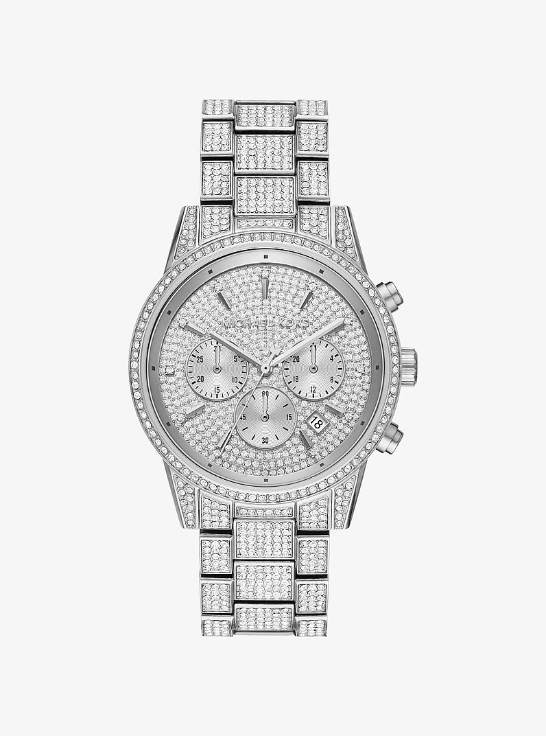 Bryant Pav&eacute; Silver-Tone Watch in SILVER | Michael Kors