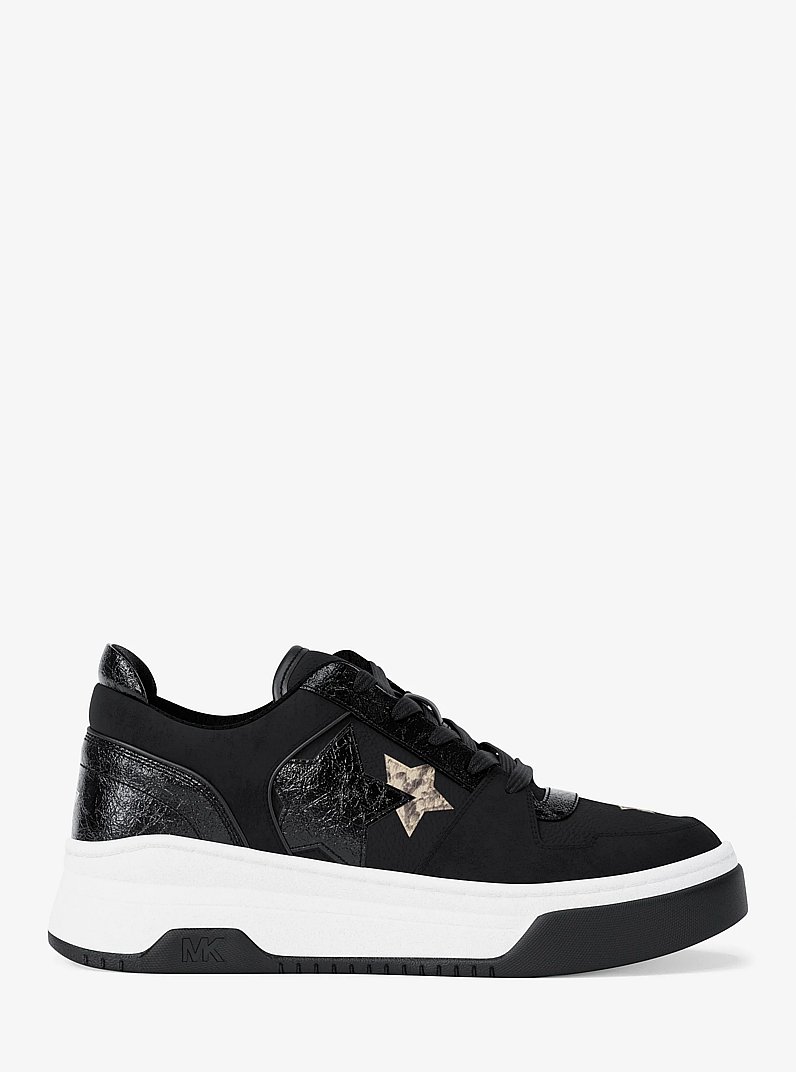 Lexi Embellished Mixed-Media Sneaker in BLACK | Michael Kors