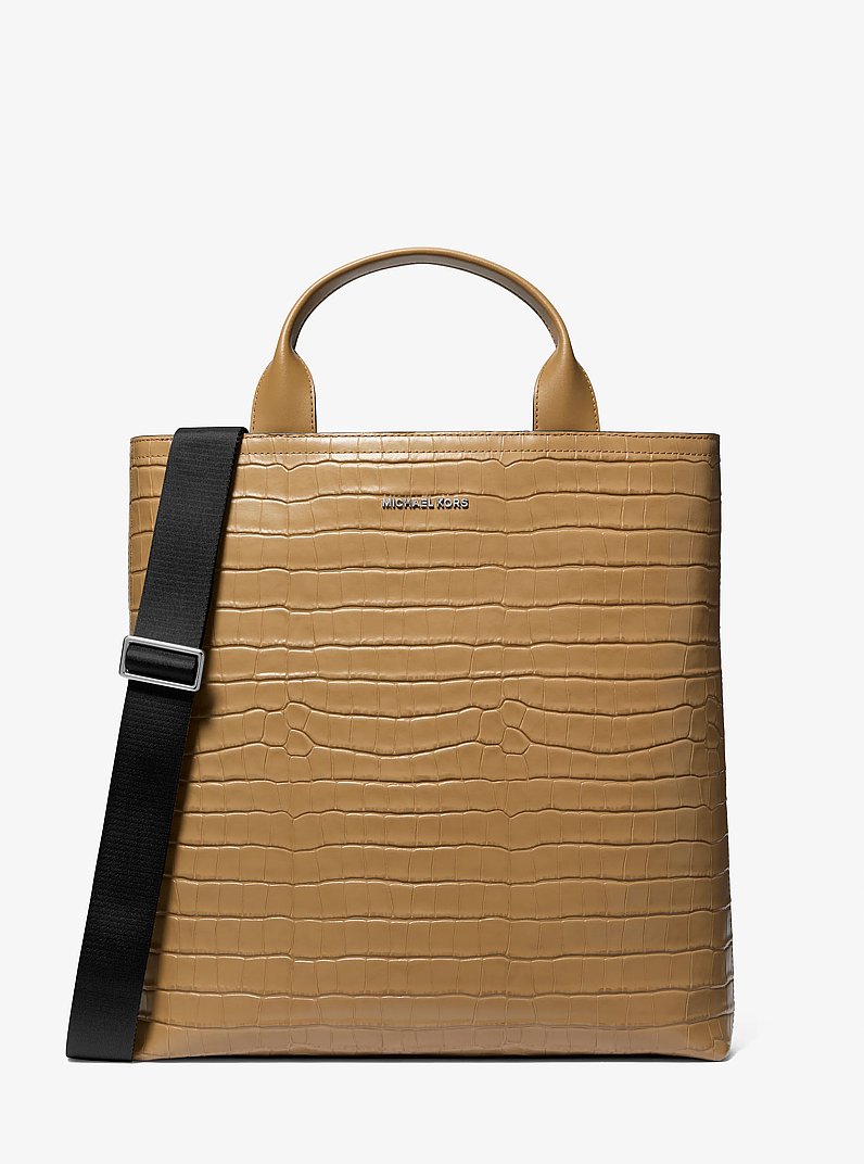 Hudson Crocodile Embossed Leather Tote Bag in HUSK | Michael Kors