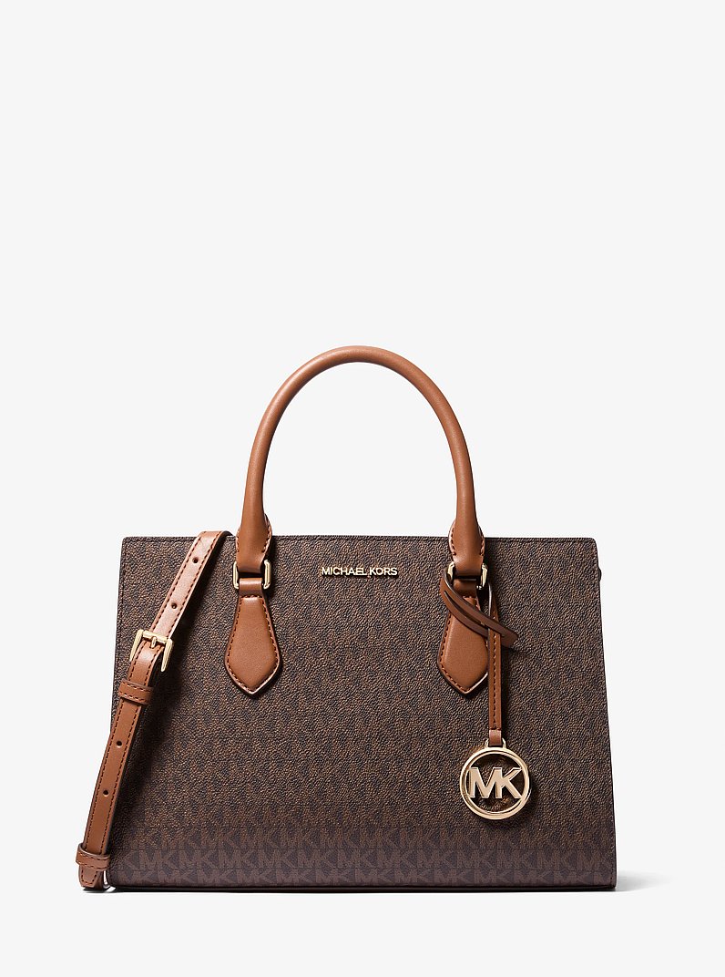 Sheila Medium Logo Satchel in BROWN | Michael Kors