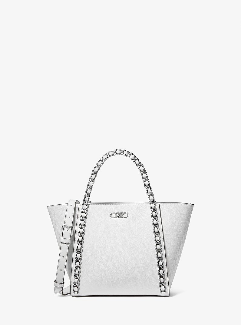 Westley Small Pebbled Leather Chain-Link Tote Bag in OPTIC WHITE | Michael Kors