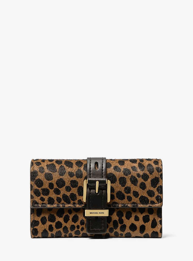 Nolita Medium Cheetah Print Calf Hair Tri-Fold Wallet in HUSK MULTI | Michael Kors