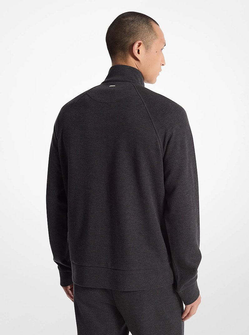 Ribbed Cotton Blend Knit Jacket in CHARCOAL | Michael Kors