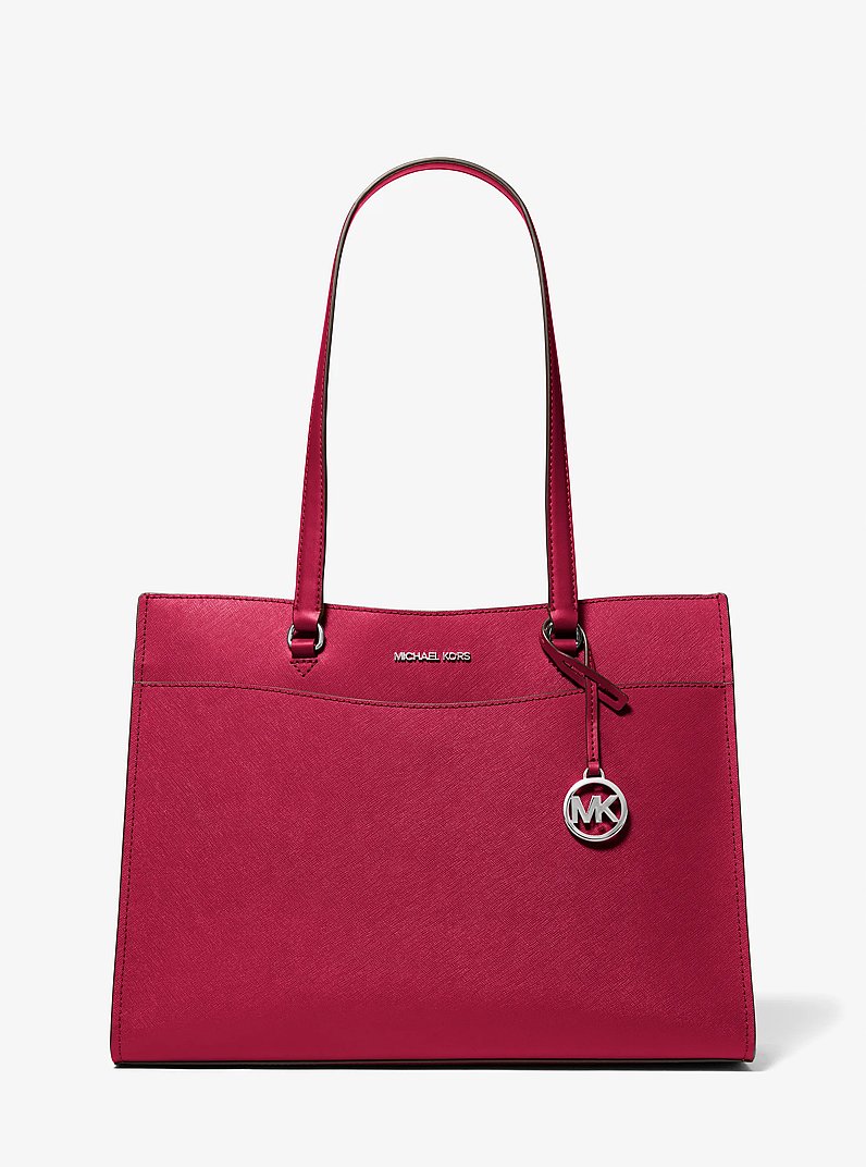 Jet Set Travel Large Saffiano Leather Tote Bag in DK RASPBERRY | Michael Kors