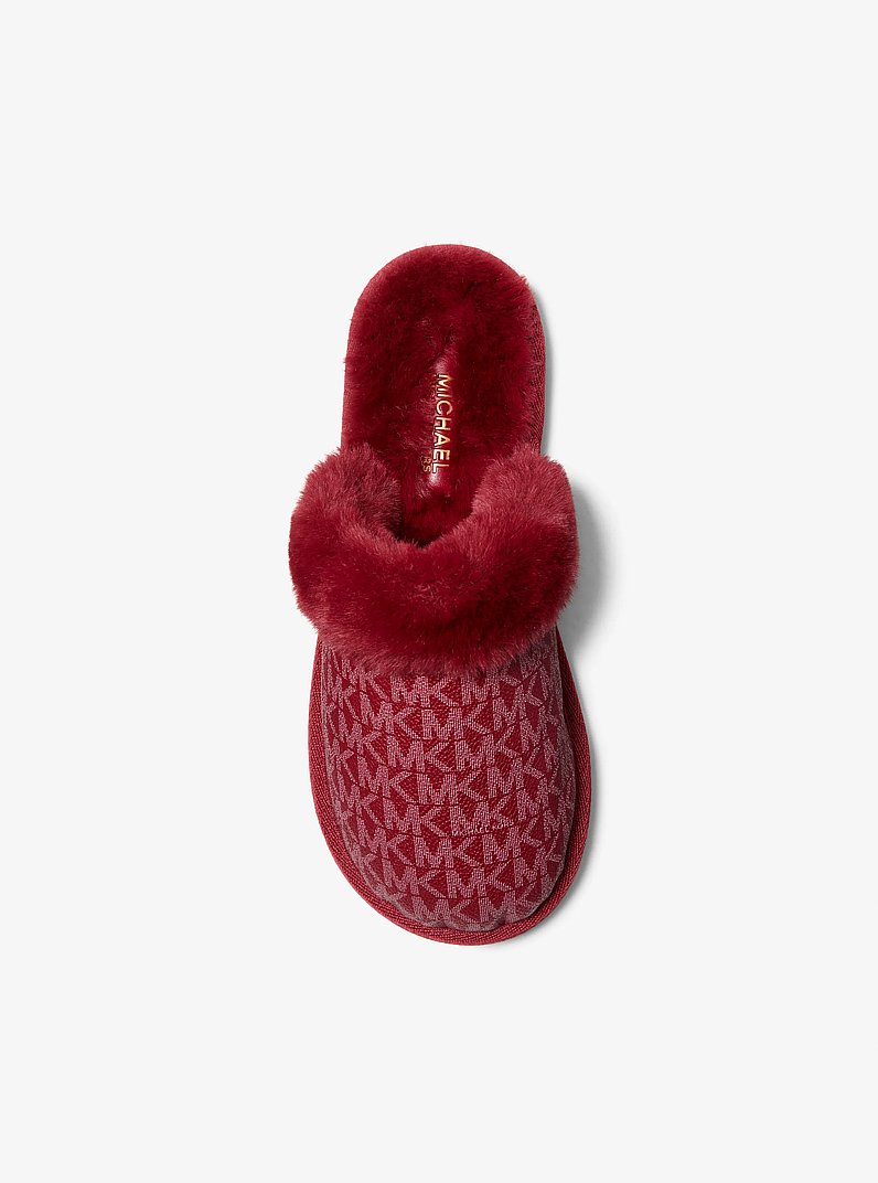 Liddy Signature Logo and Faux Fur Slipper in CHERRY | Michael Kors