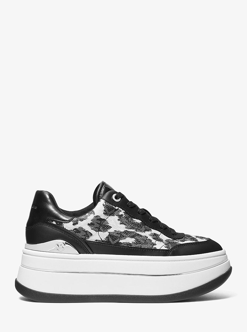 Hayes Leopard Logo and Leather Platform Sneaker in BLACK COMBO | Michael Kors