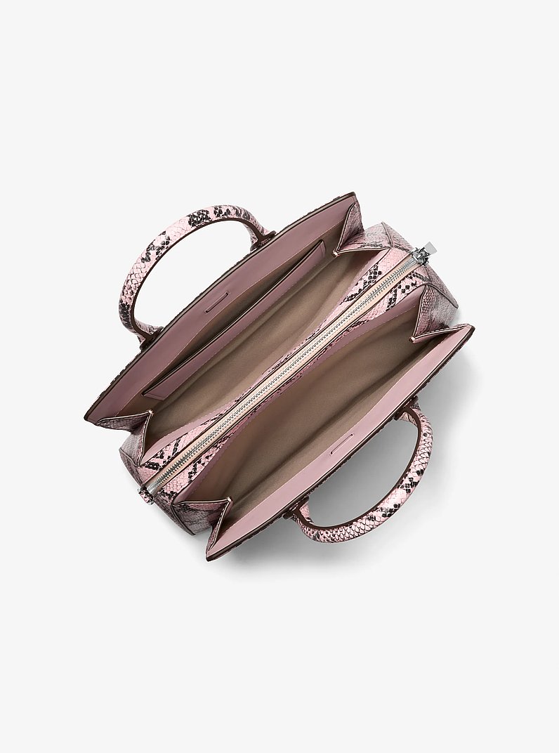 Laila Medium Snake Embossed Leather Satchel in SMOKEY ROSE | Michael Kors