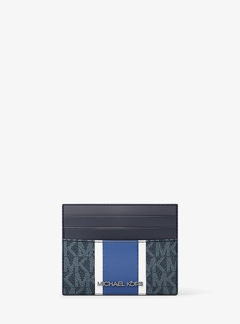 Cooper Striped Signature Logo Card Case in SAPPHIRE | Michael Kors