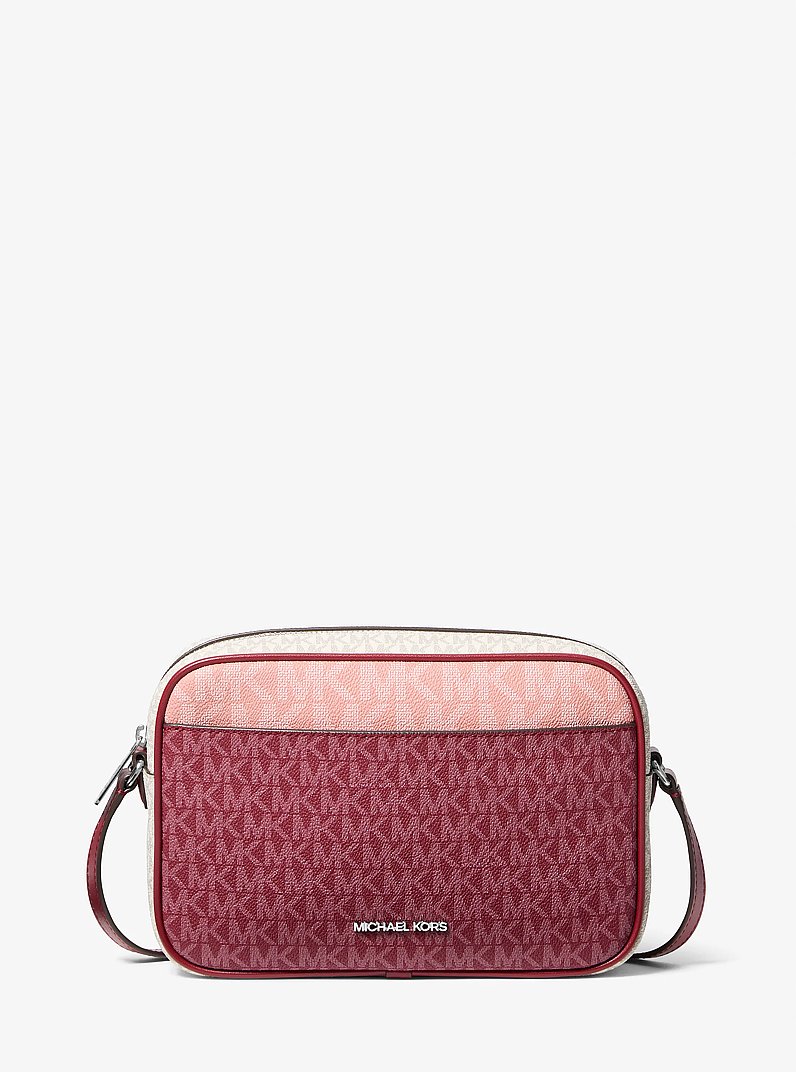 Camera bag a tracolla Jet Set Travel grande color block con stampa logo in GRANATA | Michael Kors