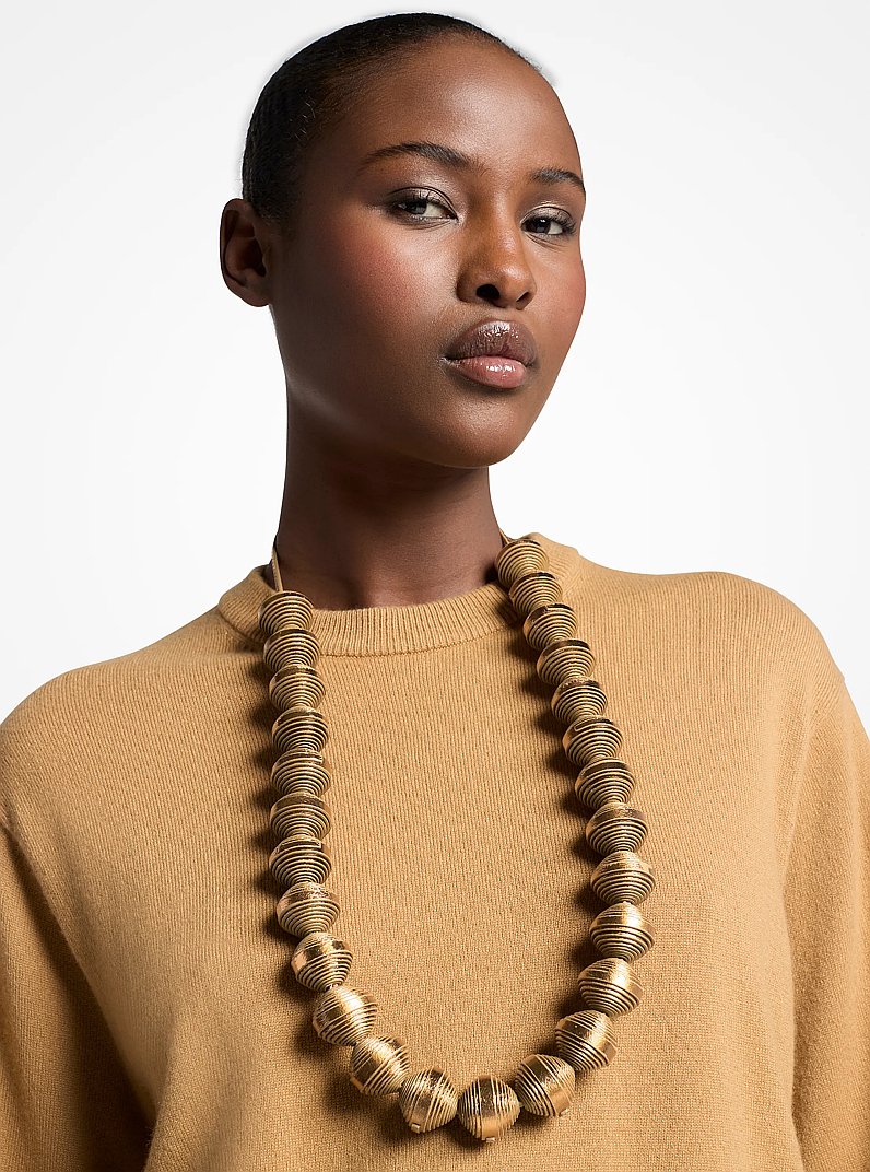Metallic Leather Beads Necklace in BRASS | Michael Kors