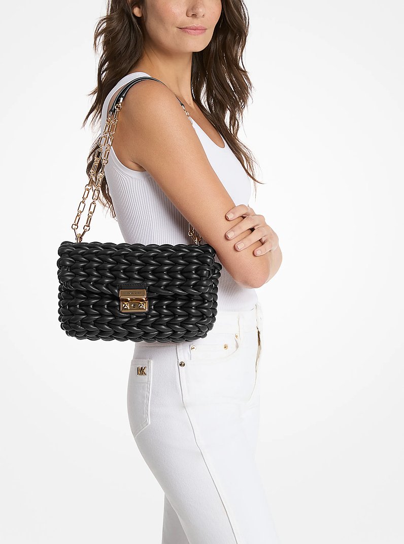 Nagy m&eacute;retű, k&eacute;zzel fonott bőr Tribeca v&aacute;llt&aacute;ska in FEKETE | Michael Kors