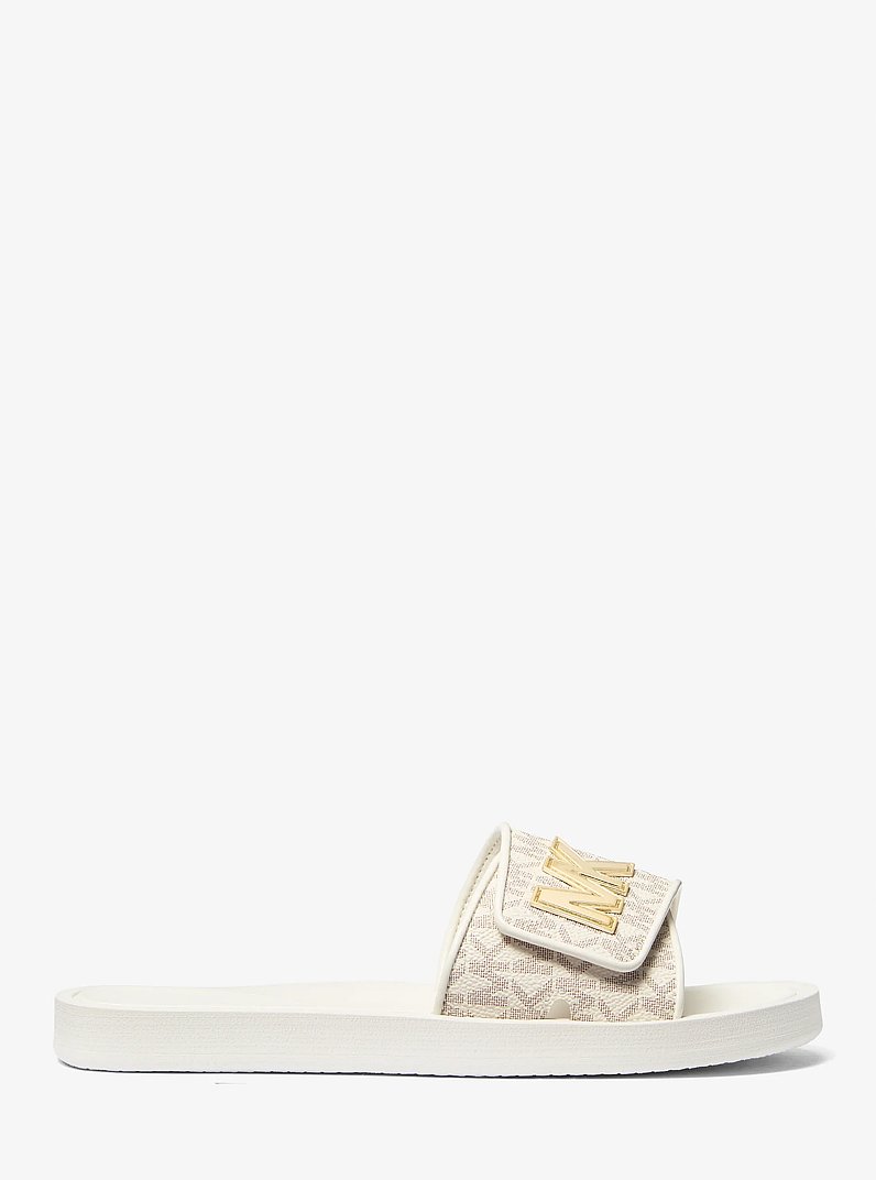 Palmer Signature Logo Slide Sandal in VANILLA | Michael Kors