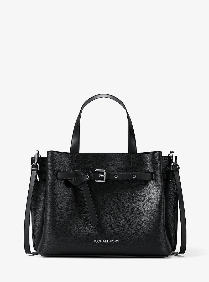 Emilia Medium Pebbled Leather Satchel in BLACK | Michael Kors