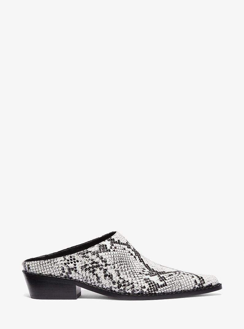 Nash Snake Embossed Leather Mule in ALUMINUM | Michael Kors