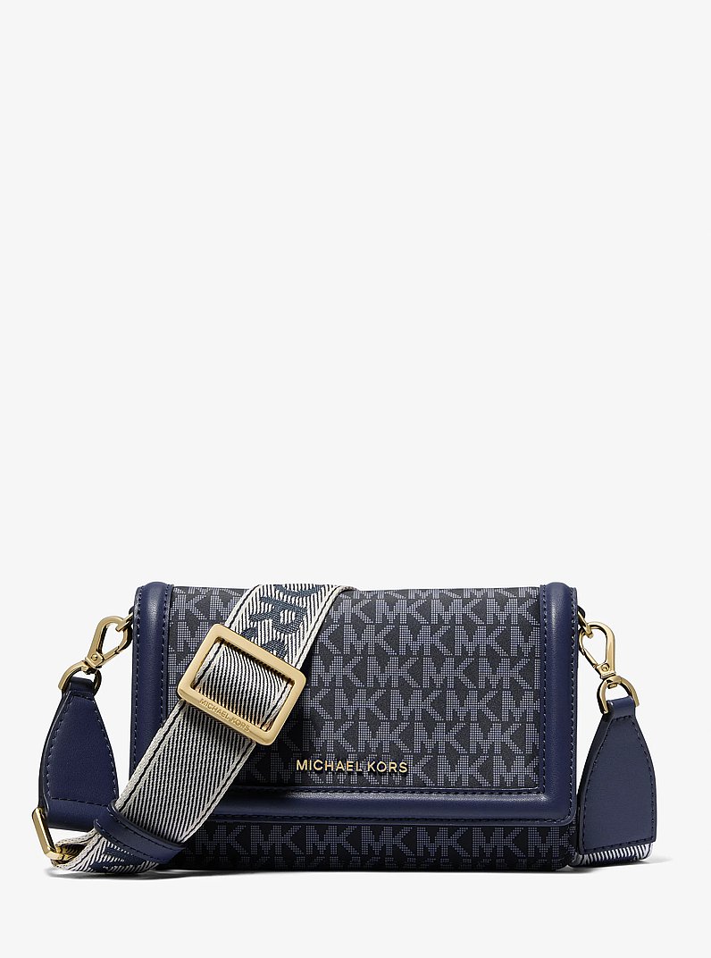 Jet Set Small Logo Print Woven Smartphone Crossbody Bag in ADMRL/PLBLUE | Michael Kors
