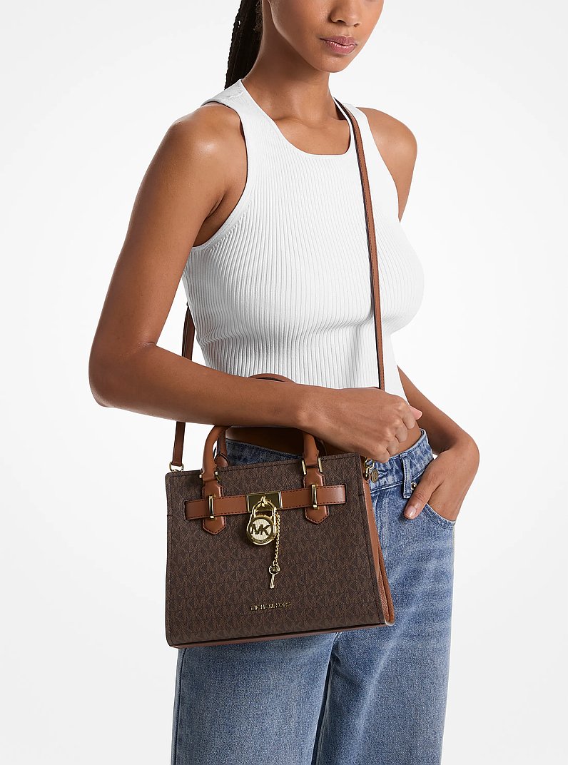 Hamilton Small Logo Satchel in BROWN | Michael Kors