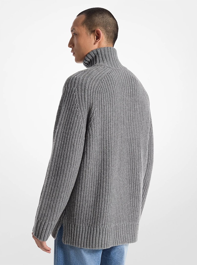 Wool and Cashmere Blend Half-Zip Sweater in ASH | Michael Kors