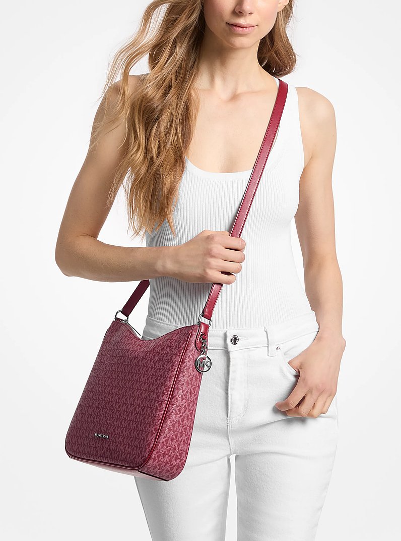 Nayla Medium Signature Logo Messenger Bag in BORDEAUX | Michael Kors