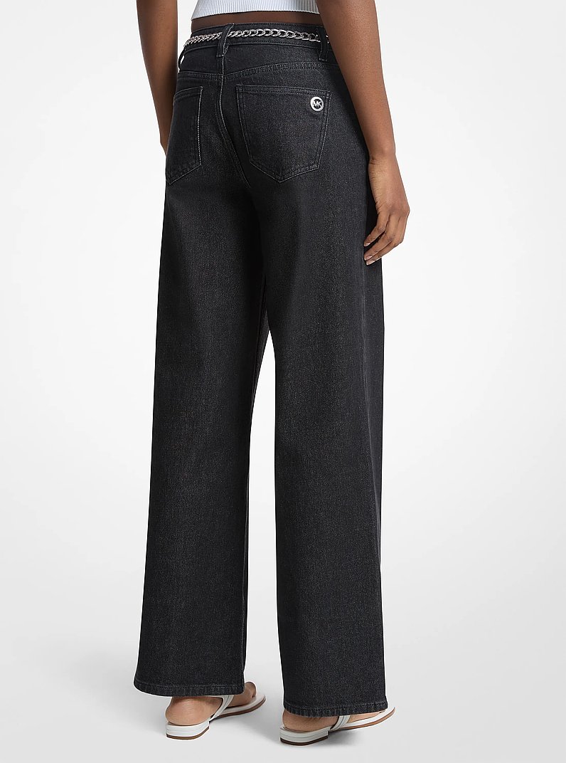 Stretch Denim Wide-Leg Jeans in BLACK RINSE | Michael Kors