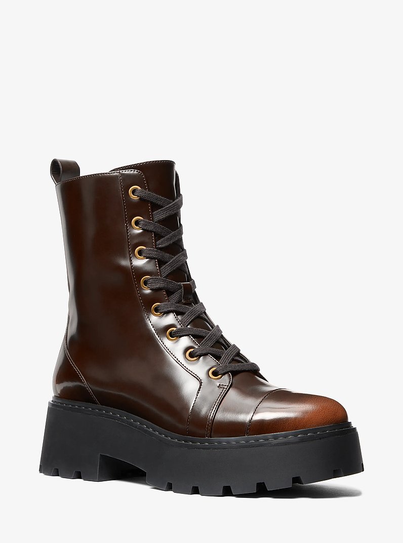 Blake Burnished Leather Combat Boot in LUGGAGE | Michael Kors