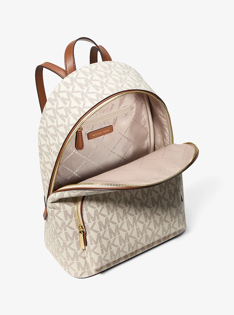 Connie Medium Signature Logo Backpack in VANILLA/LUGGAGE | Michael Kors