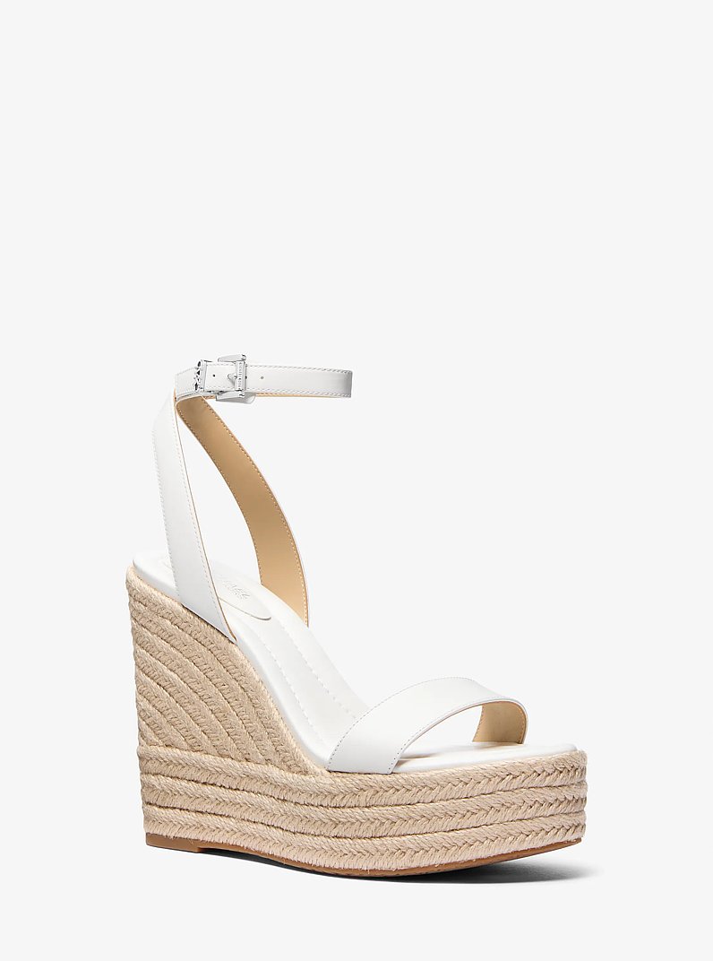 Sandale compens&eacute;e Leighton en cuir in BLANC OPTIQUE | Michael Kors