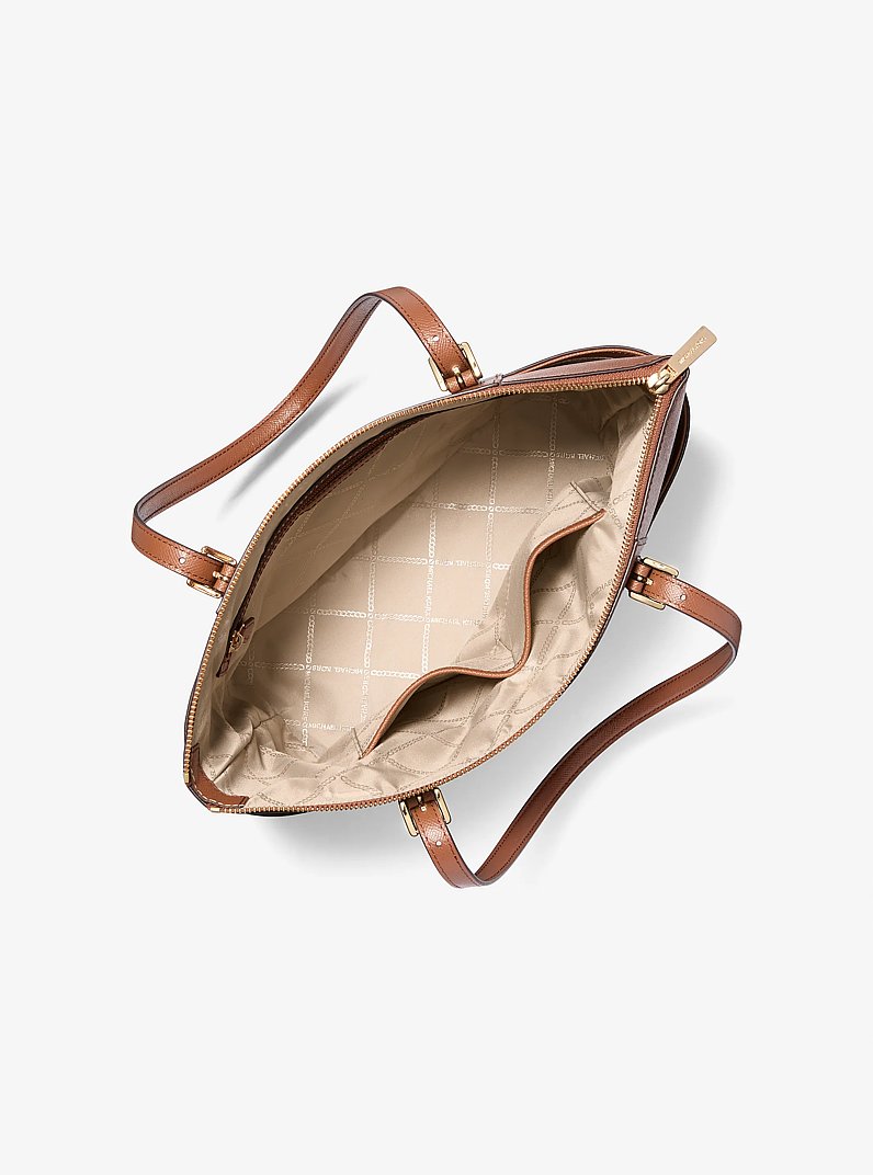 Jet Set Large Crossgrain Leather Top-Zip Tote Bag in LUGGAGE | Michael Kors