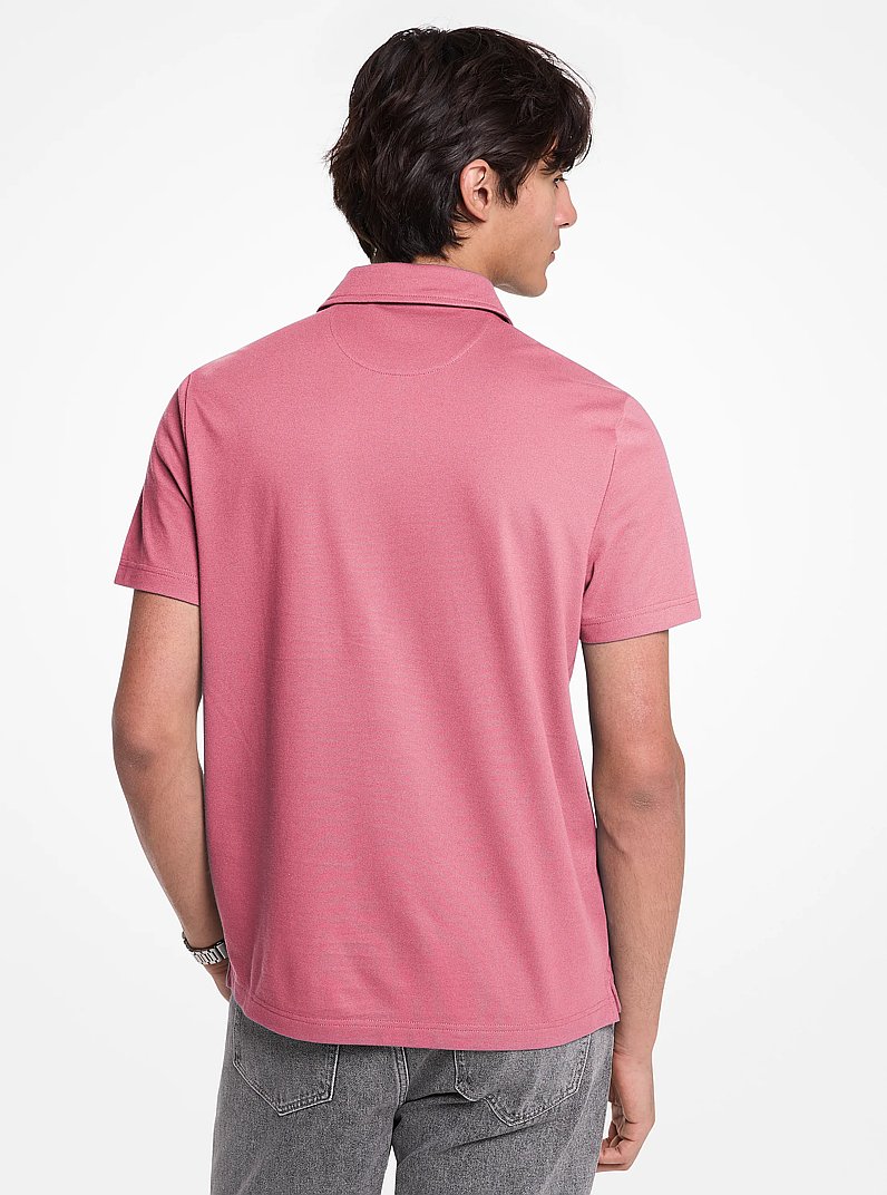 Cotton Blend Piqu&eacute; Zip-Up Polo Shirt in ROSEWOOD | Michael Kors