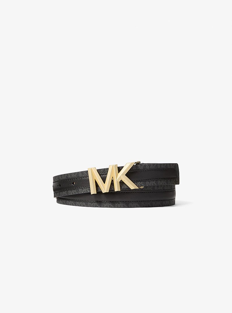 Cintura in pelle con stampa logo in NERO | Michael Kors