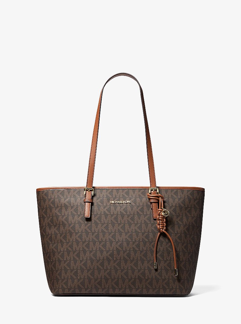 Borsa tote Jet Set con stampa logo e ciondolo in MARRONE/CUOIO | Michael Kors
