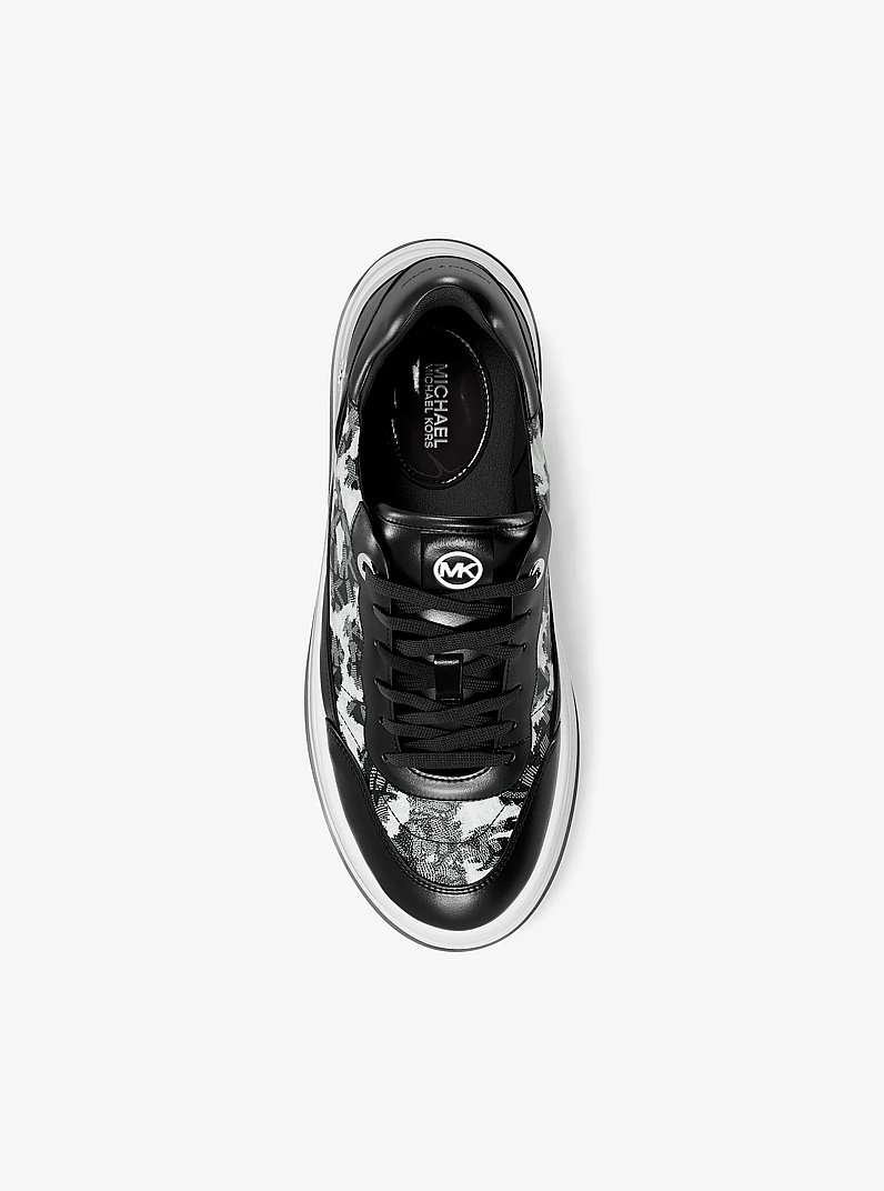 Hayes Leopard Logo and Leather Platform Sneaker in BLACK COMBO | Michael Kors