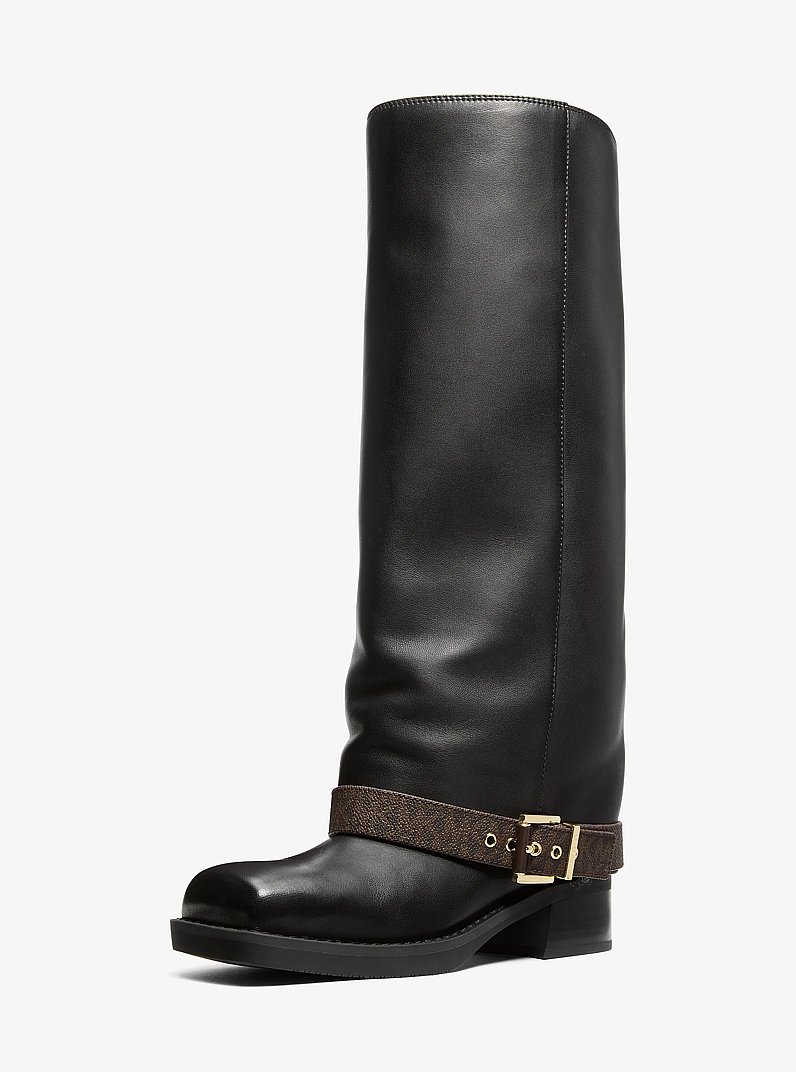 Colby Leather and Signature Logo Boot in BROWN/BLK | Michael Kors