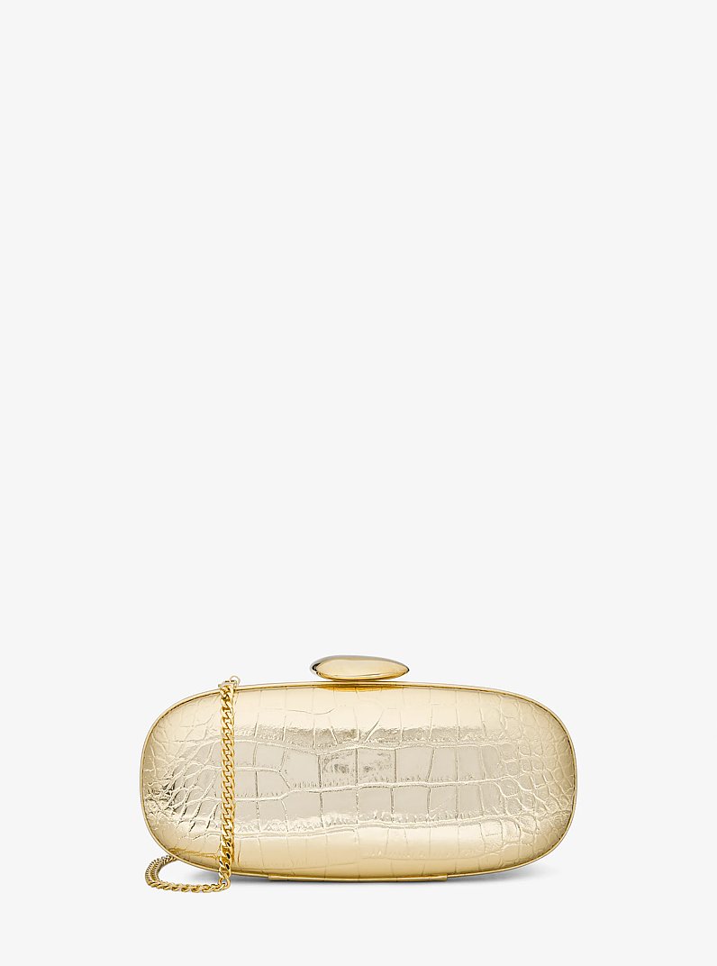 Tina Small Metallic Crocodile Embossed Leather Minaudi&egrave;re