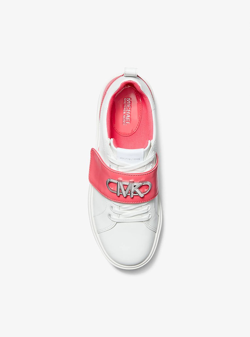 Emmett Two-Tone Logo Embellished Leather Sneaker in GERANIUM | Michael Kors