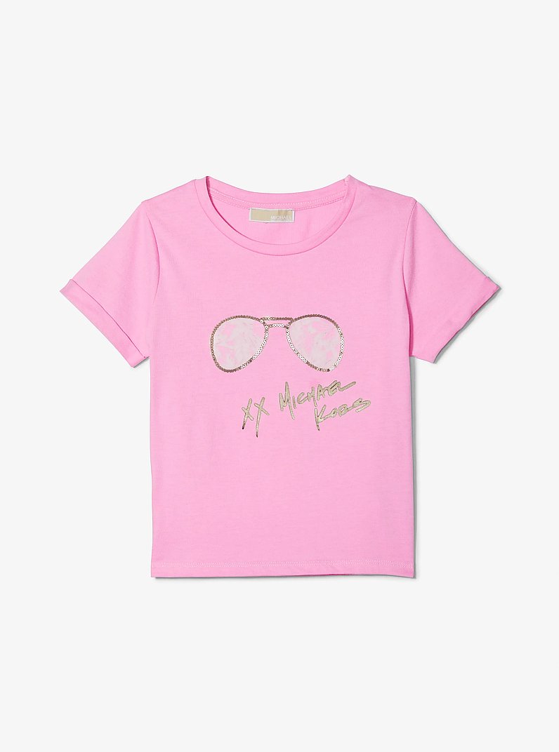 T-shirt in cotone con stampa floreale e occhiali stile aviatore