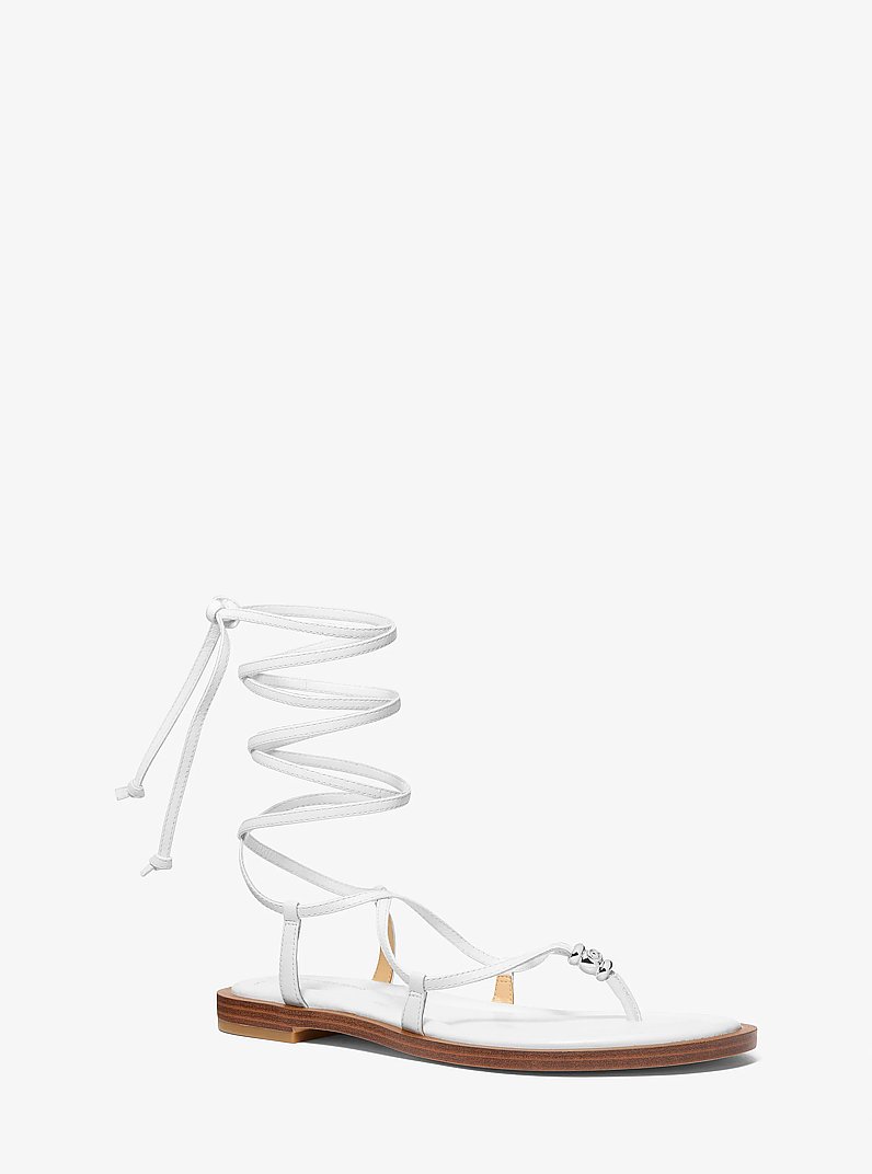 Khloe Embellished Leather Lace-Up Sandal in OPTIC WHITE | Michael Kors