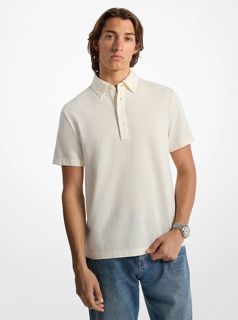 Cotton Blend Piqu&eacute; Oxford Shirt in WHITE | Michael Kors