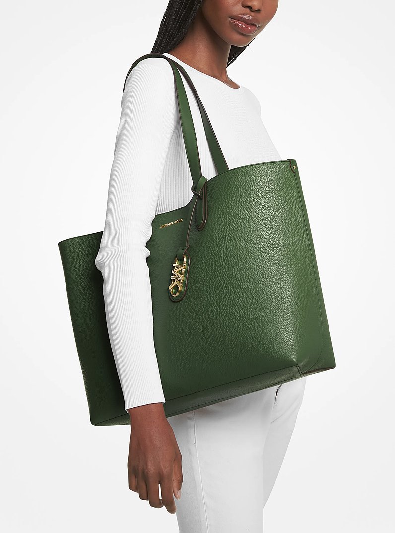 Eliza Extra-Large Pebbled Leather Reversible Tote Bag in AMAZON GREEN | Michael Kors