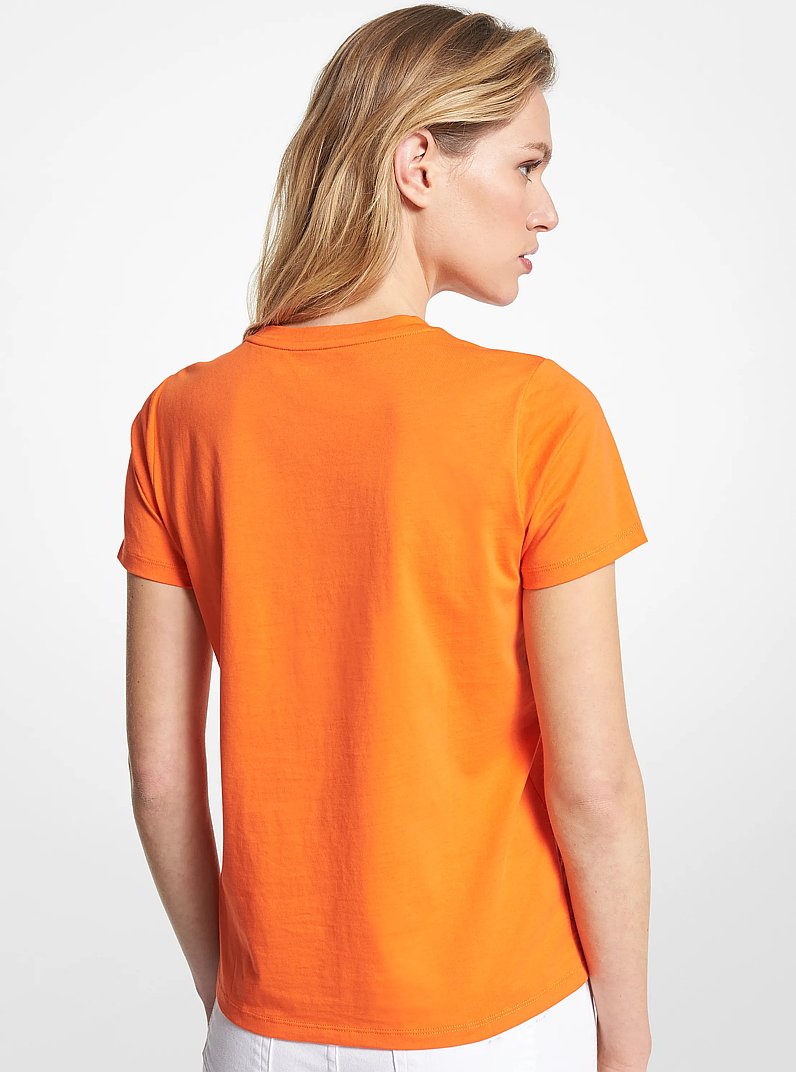 Logo Charm Print Organic Cotton T-Shirt in POPPY | Michael Kors