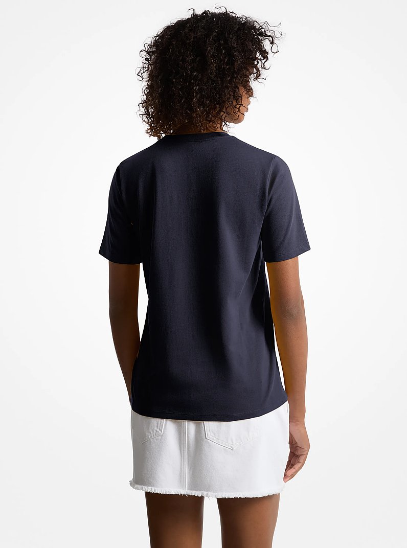 Sequined Logo Cotton T-Shirt in MIDNIGHTBLUE | Michael Kors