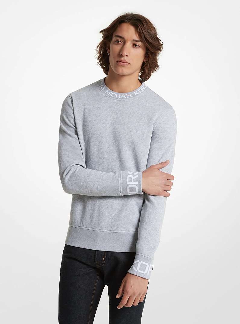 Pull molletonn&eacute; en m&eacute;lange de coton &agrave; bande &agrave; logo in GRIS PIERRE | Michael Kors