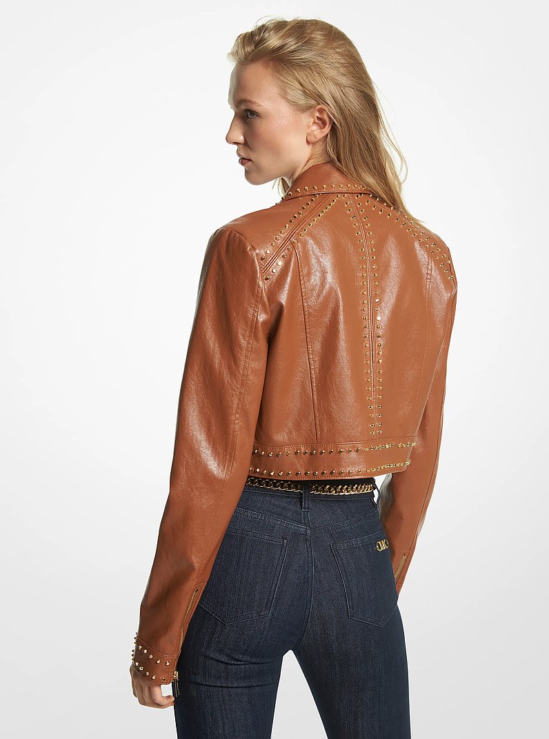 Astor Studded Moto Jacket in LUGGAGE | Michael Kors