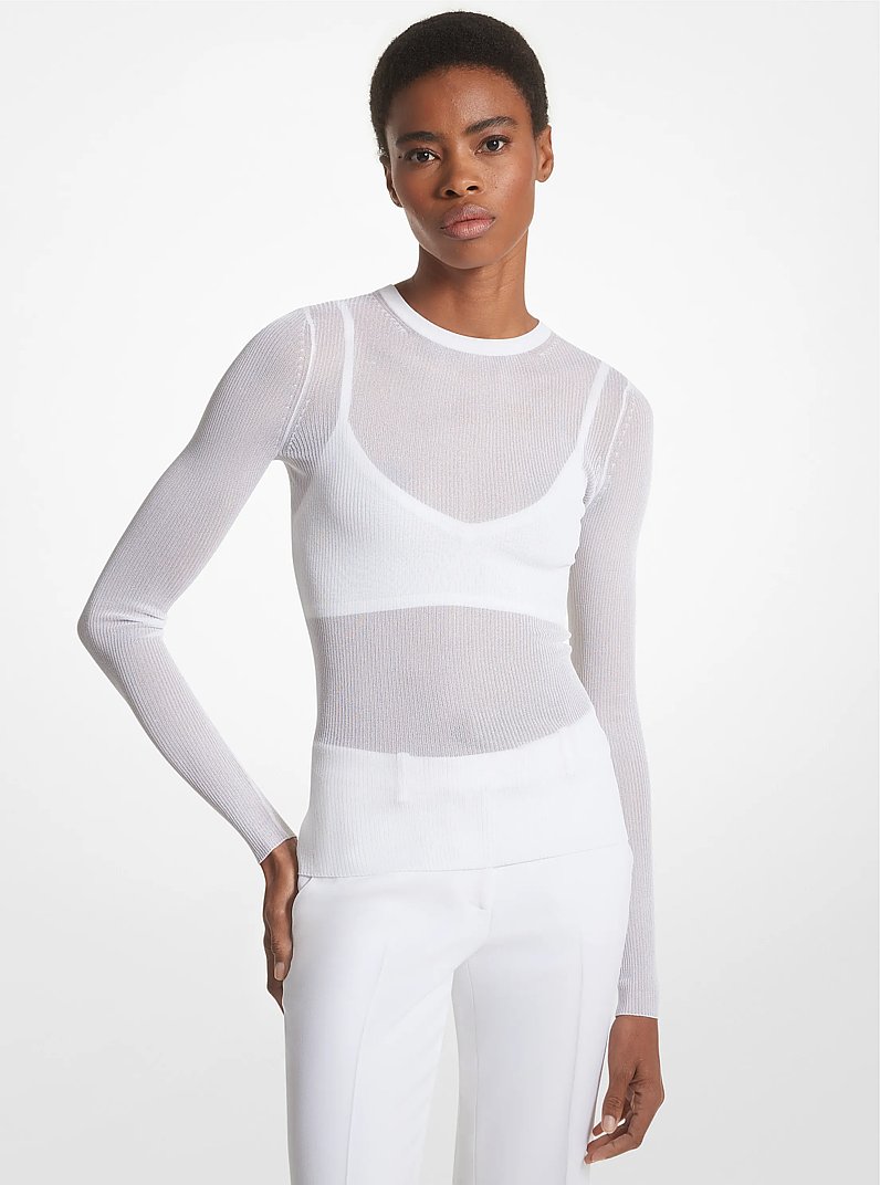 Ribbed Sheer Viscose Blend Sweater and Bra Top