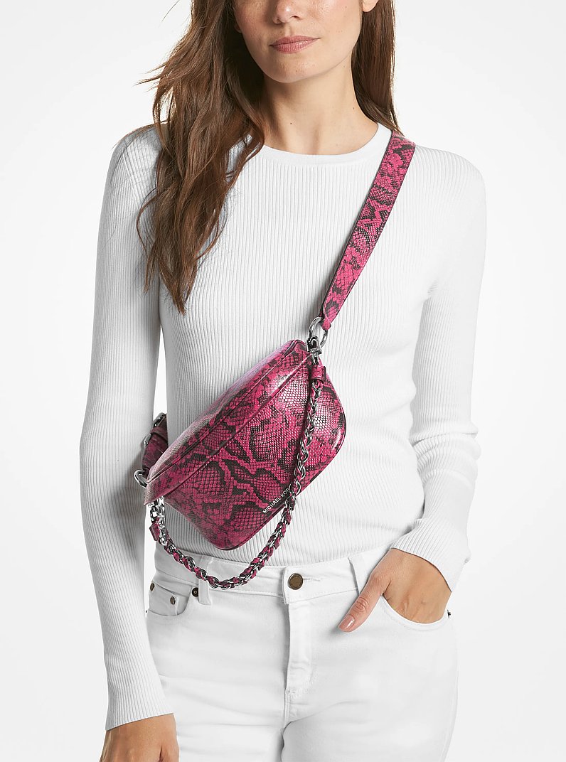 Slater Extra-Small Snake Embossed Leather Sling Pack in DEEP FUCHSIA | Michael Kors