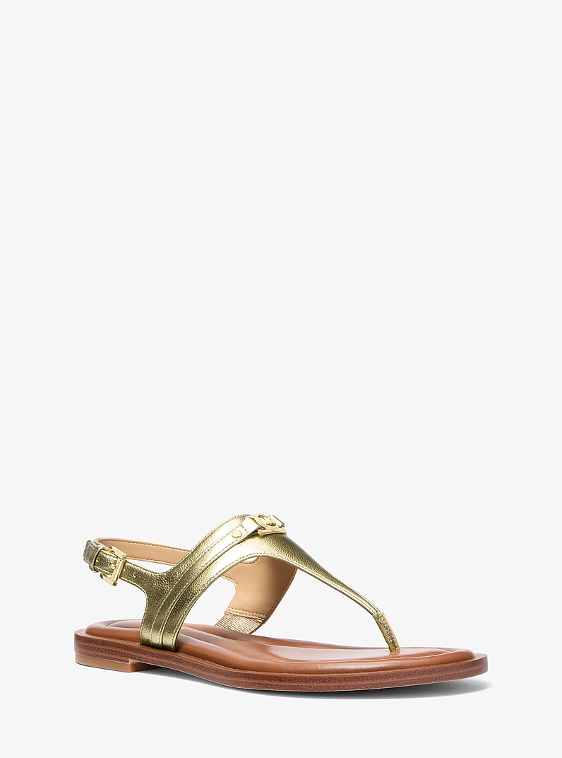 Mandy Metallic Leather T-Strap Sandal in PALE GOLD | Michael Kors