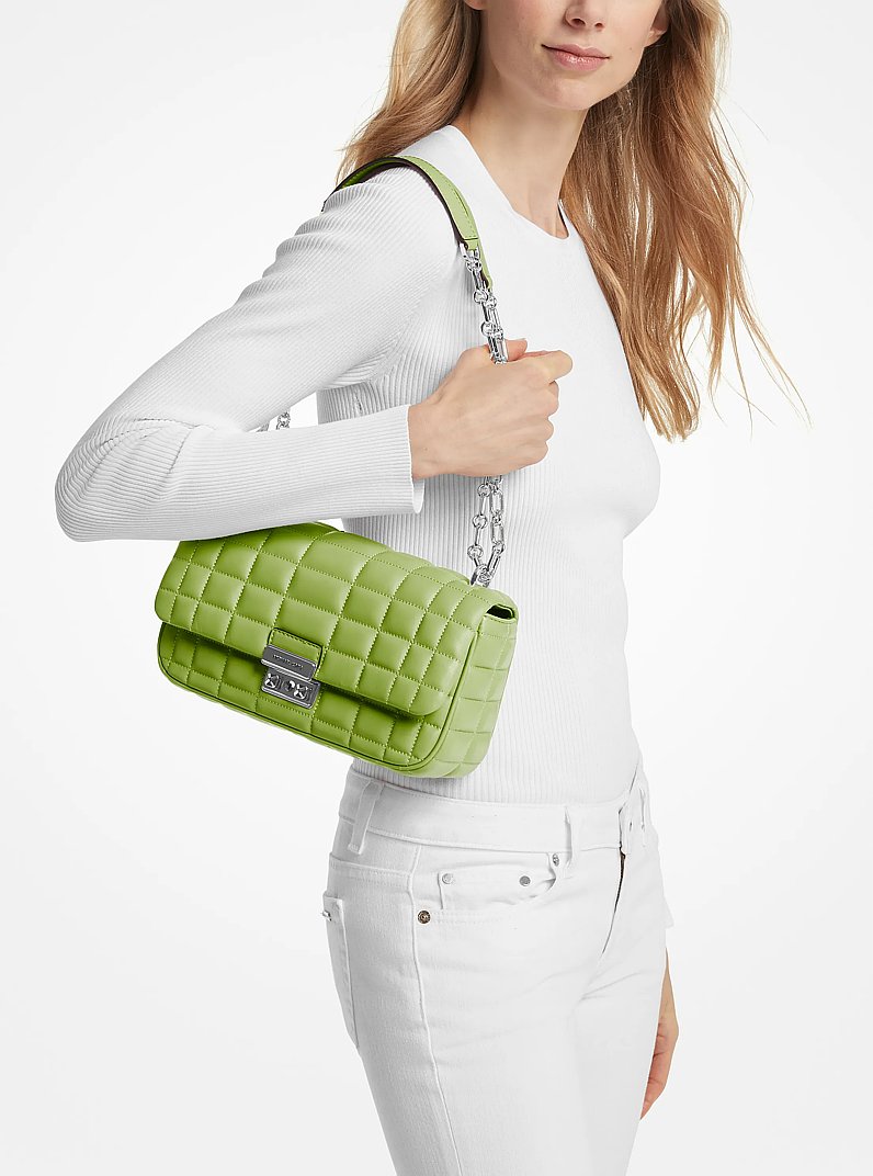 Tribeca Large Quilted Leather Shoulder Bag in PEAR | Michael Kors