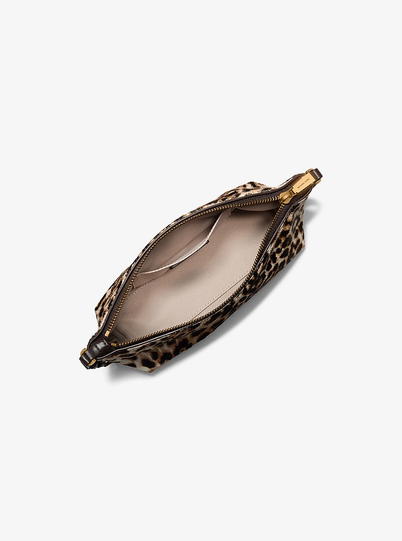 Laila Small Leopard Print Calf Hair Pochette in BURNT KHAKI | Michael Kors