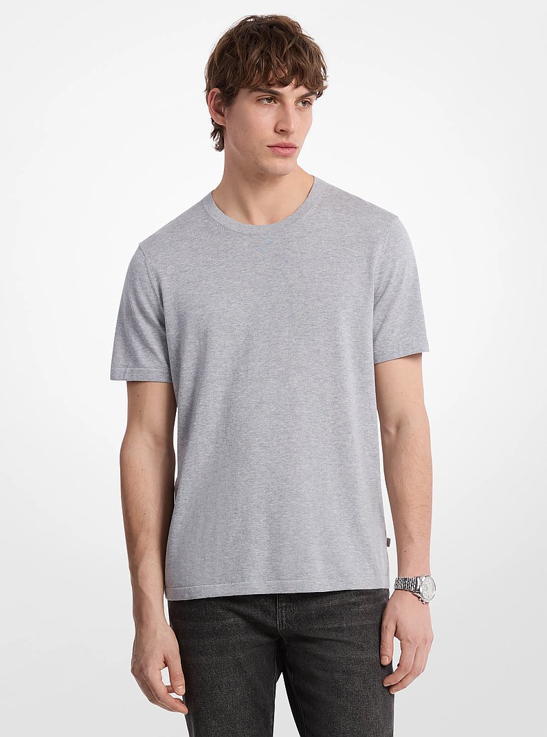 Cotton Short-Sleeve Sweater in HEATHER GREY | Michael Kors