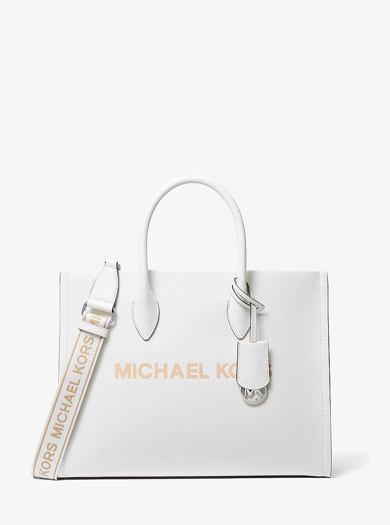 Mirella Medium Pebbled Leather Tote Bag in OPTIC WHITE | Michael Kors