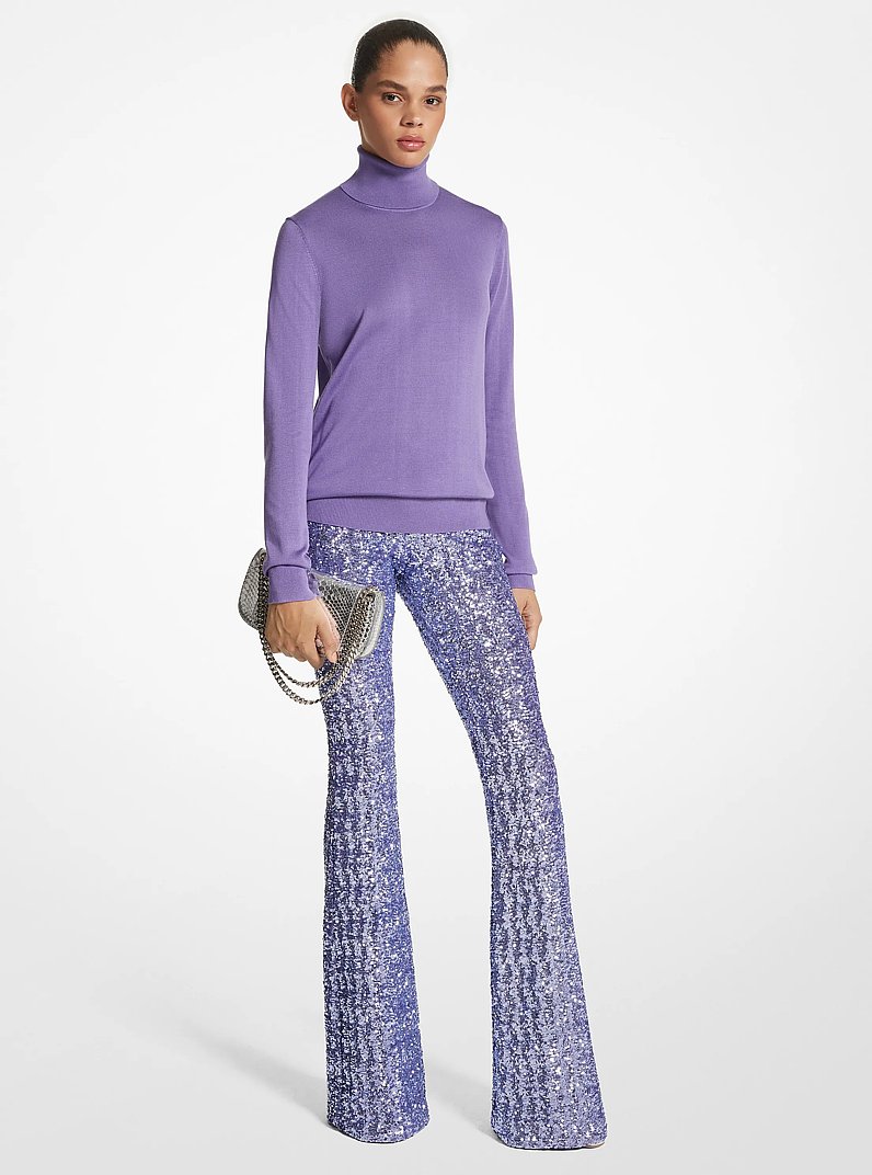 Sequined Stretch Tulle Flared Pants in FREESIA | Michael Kors